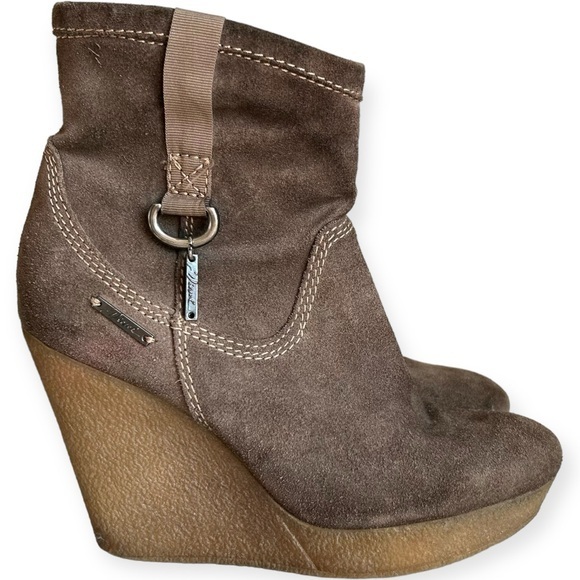 Diesel Shoes - Y2K Diesel Shoe Women EU 37 Brown Tan Ankle Boot Wedge Rubber Chunky Lug Leather
